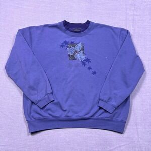 Trilogy by Morning Sun Navy Blue Leaf Print Boxy Sweatshirt Women's XL‎